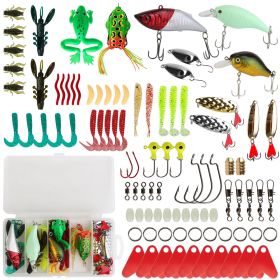 94Pcs Fishing Lures Kit Soft Plastic Fishing Baits Set with Soft Worms Frog Crankbaits Tackle Box for Freshwater and Saltwater to Bait Bass Trout (Color: Multi, size: One size)